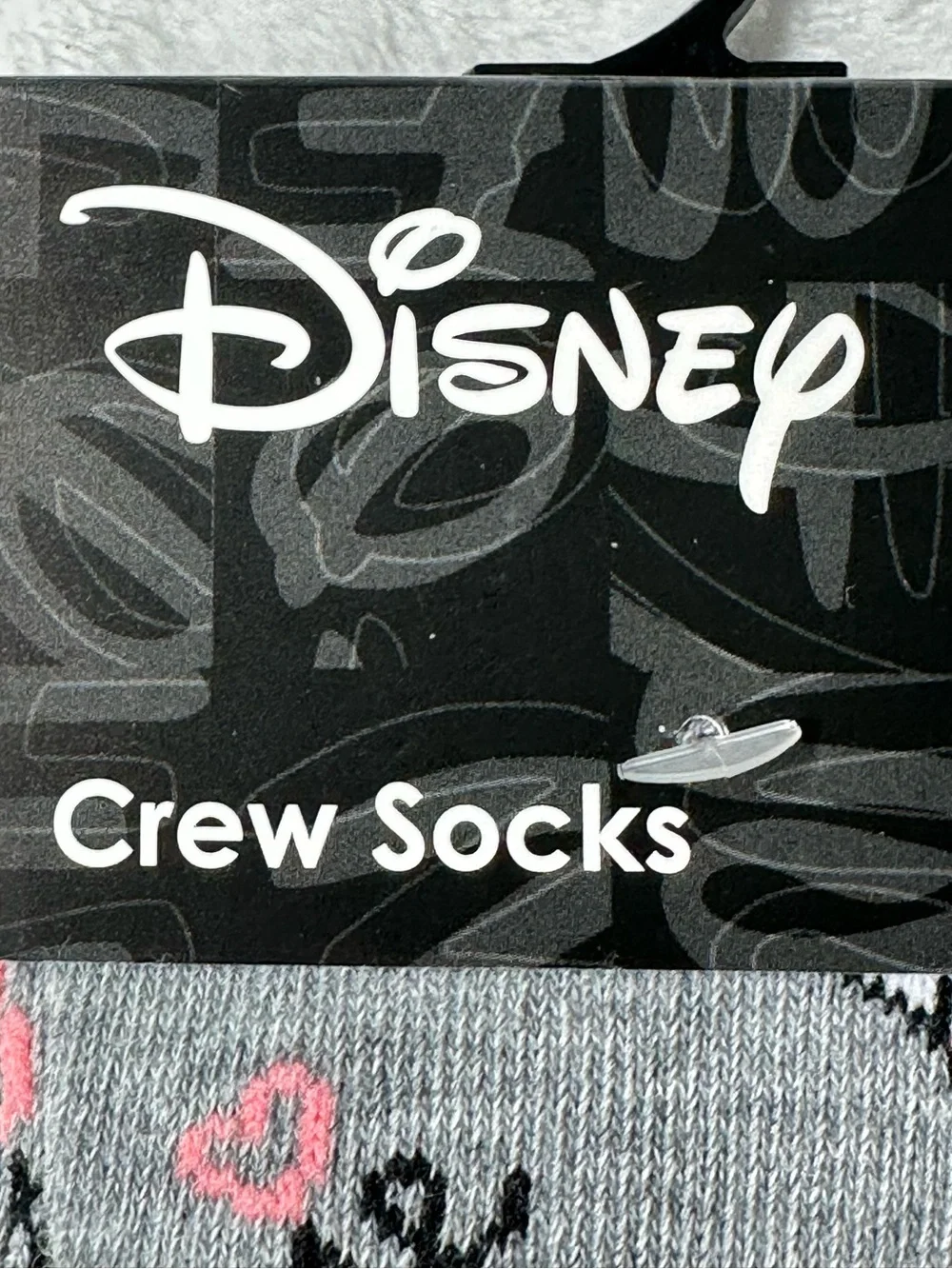 Disney Minnie Mouse Crew Socks Grey Pink Bow Graphic Sock
